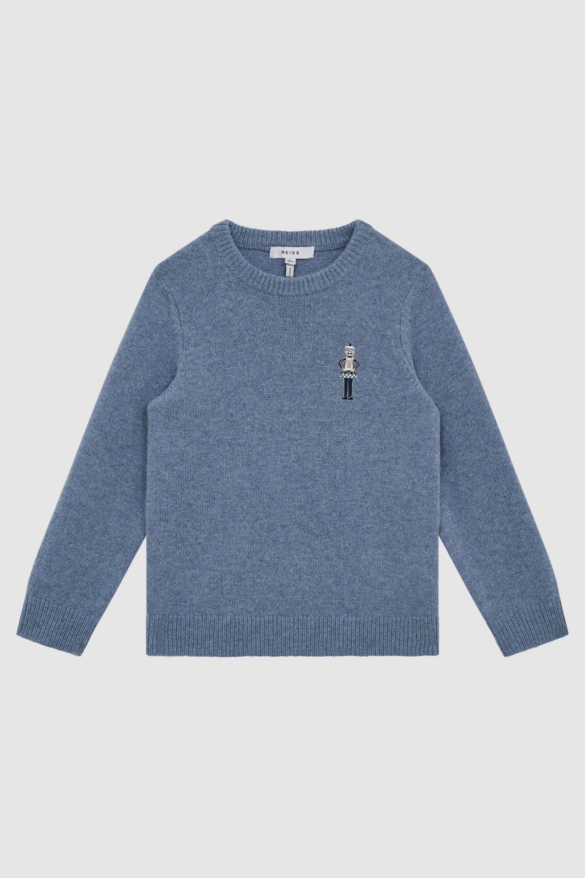 Reiss Denim Melange Ringo Senior Merino Wool Embroidered Drummer Jumper - Image 2 of 7