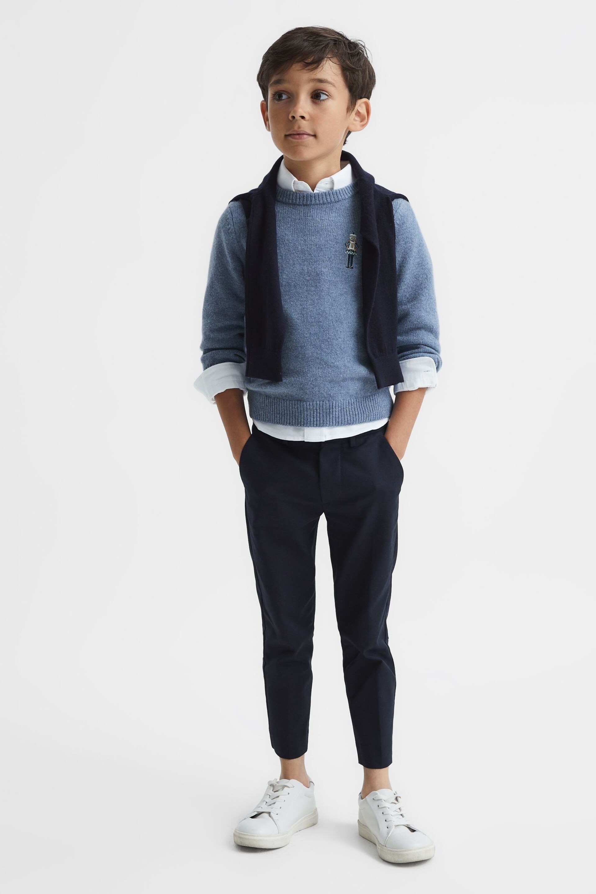 Reiss Denim Melange Ringo Senior Merino Wool Embroidered Drummer Jumper - Image 6 of 7