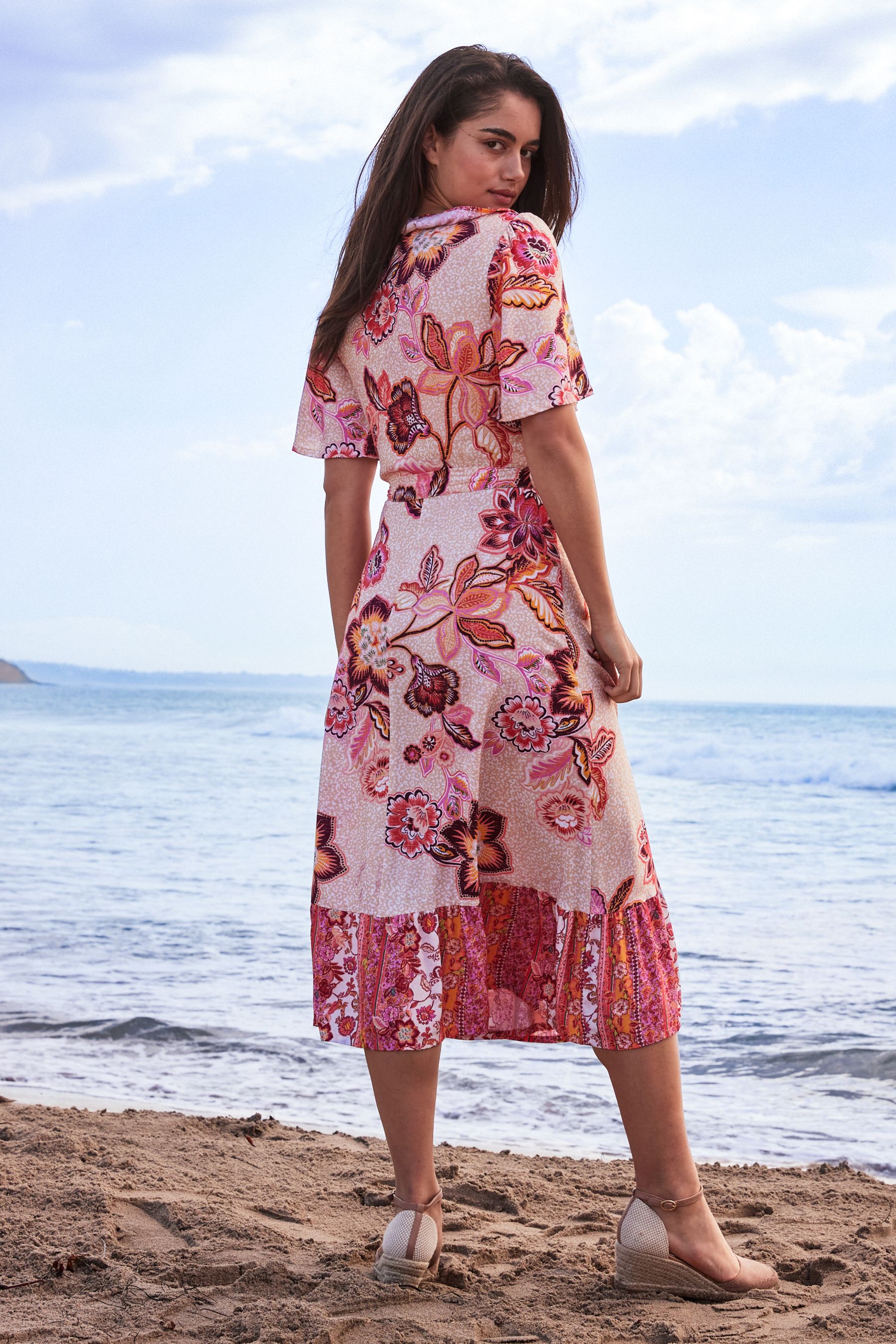 Floral wrap midi sales
