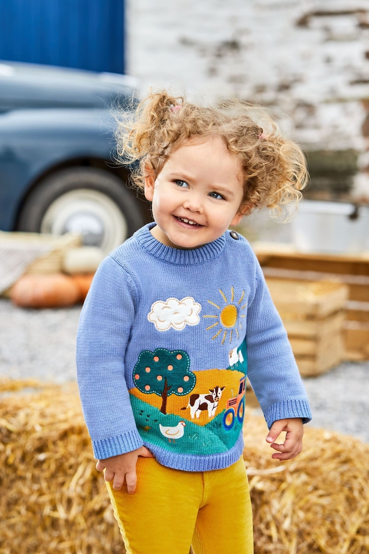 JoJo Maman Bébé Blue Tractor Appliqué Scene Jumper - Image 2 of 5