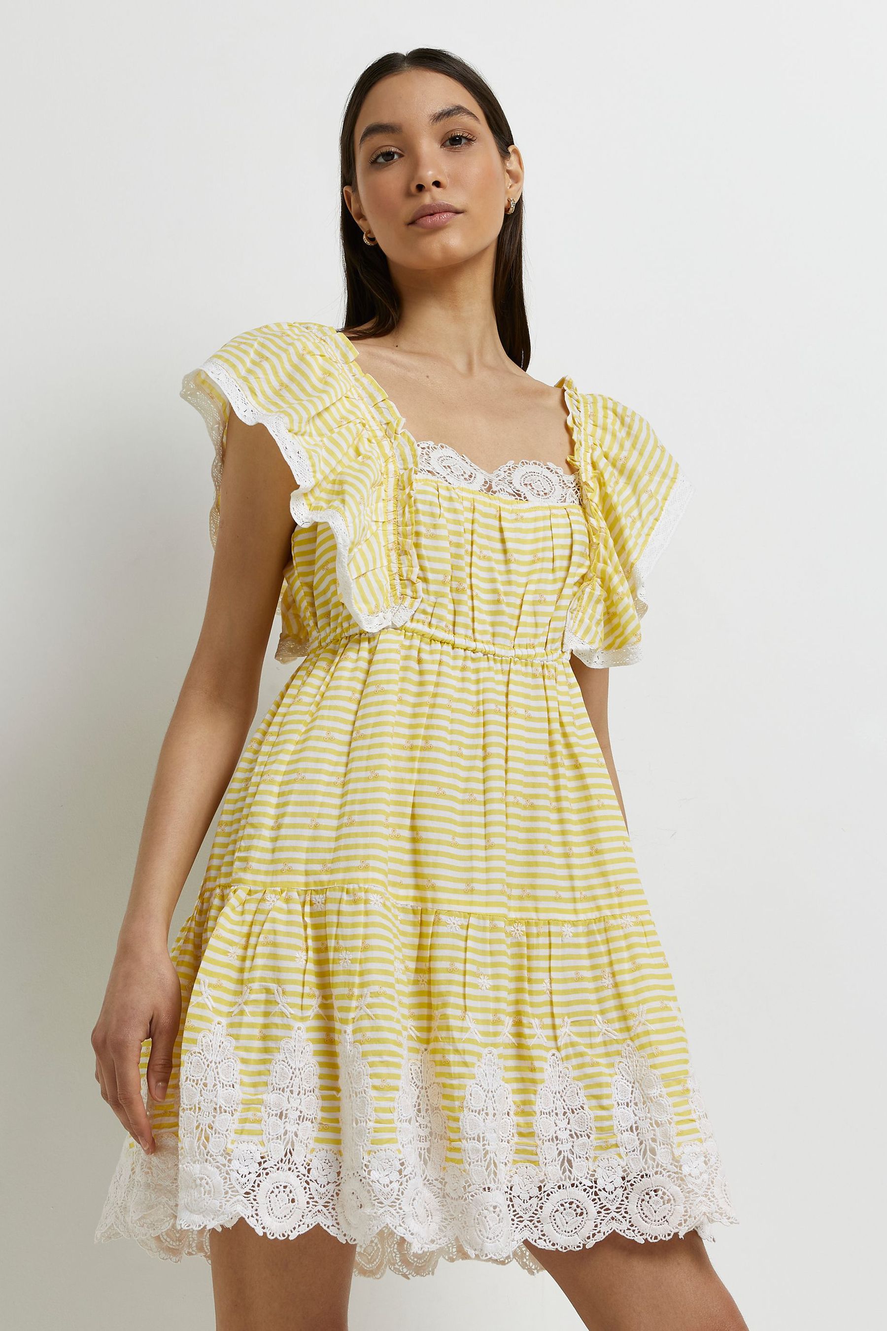 Yellow lace summer dress discount