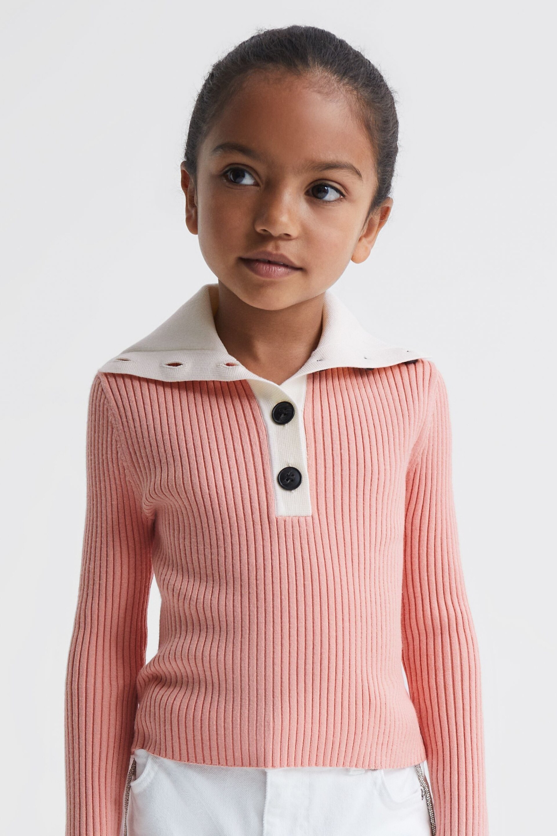 Reiss Pink Maia Junior Colourblock Knitted Top - Image 1 of 6