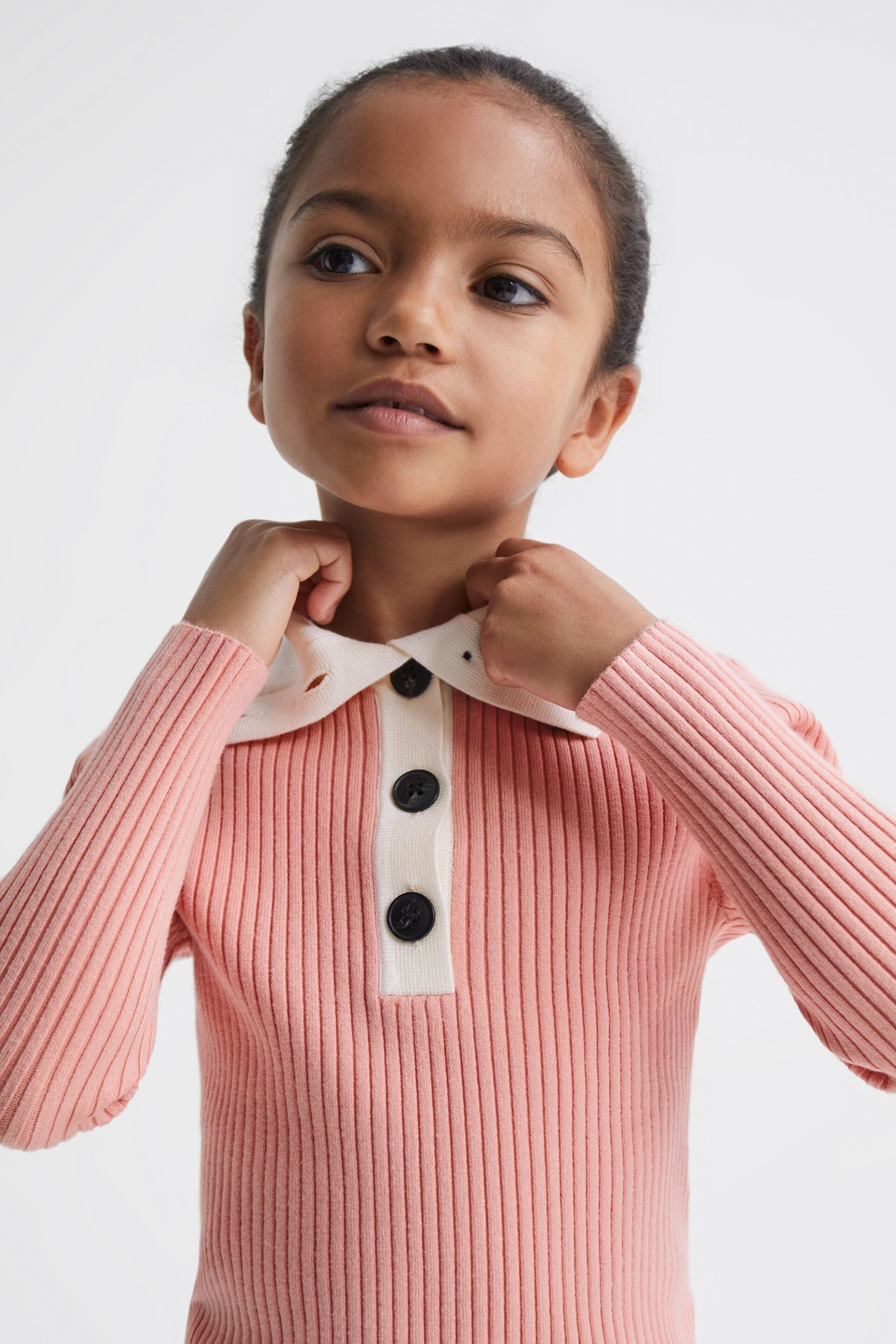 Reiss Pink Maia Junior Colourblock Knitted Top - Image 4 of 6