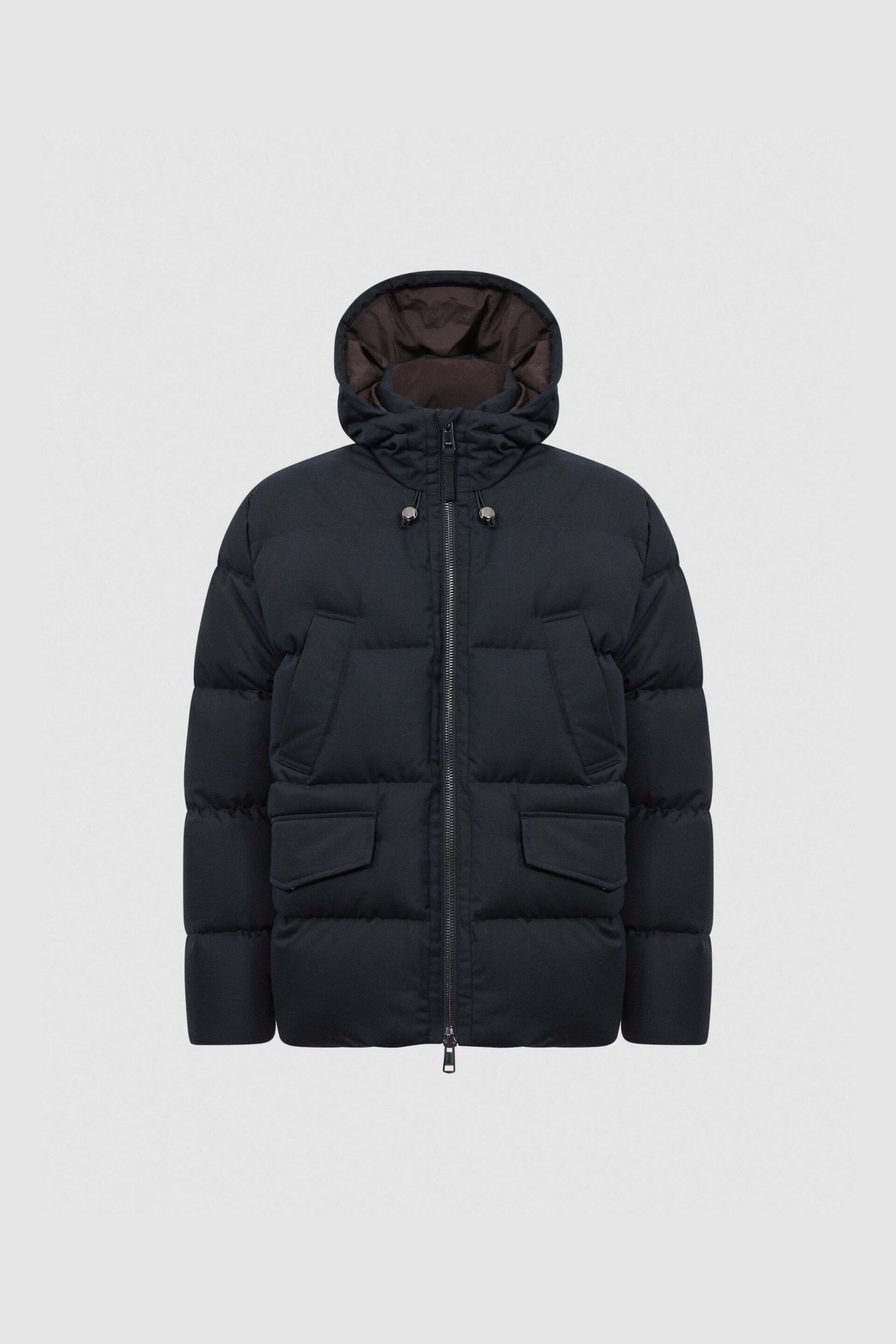 Reiss Navy Ronic Quilted Short Hooded Coat - Image 2 of 7