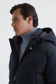 Reiss Navy Ronic Quilted Short Hooded Coat - Image 3 of 7