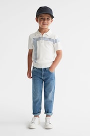 Reiss White Sergant Junior Half Zip Stripe Detail Polo T-Shirt - Image 1 of 8
