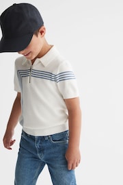 Reiss White Sergant Junior Half Zip Stripe Detail Polo T-Shirt - Image 3 of 8