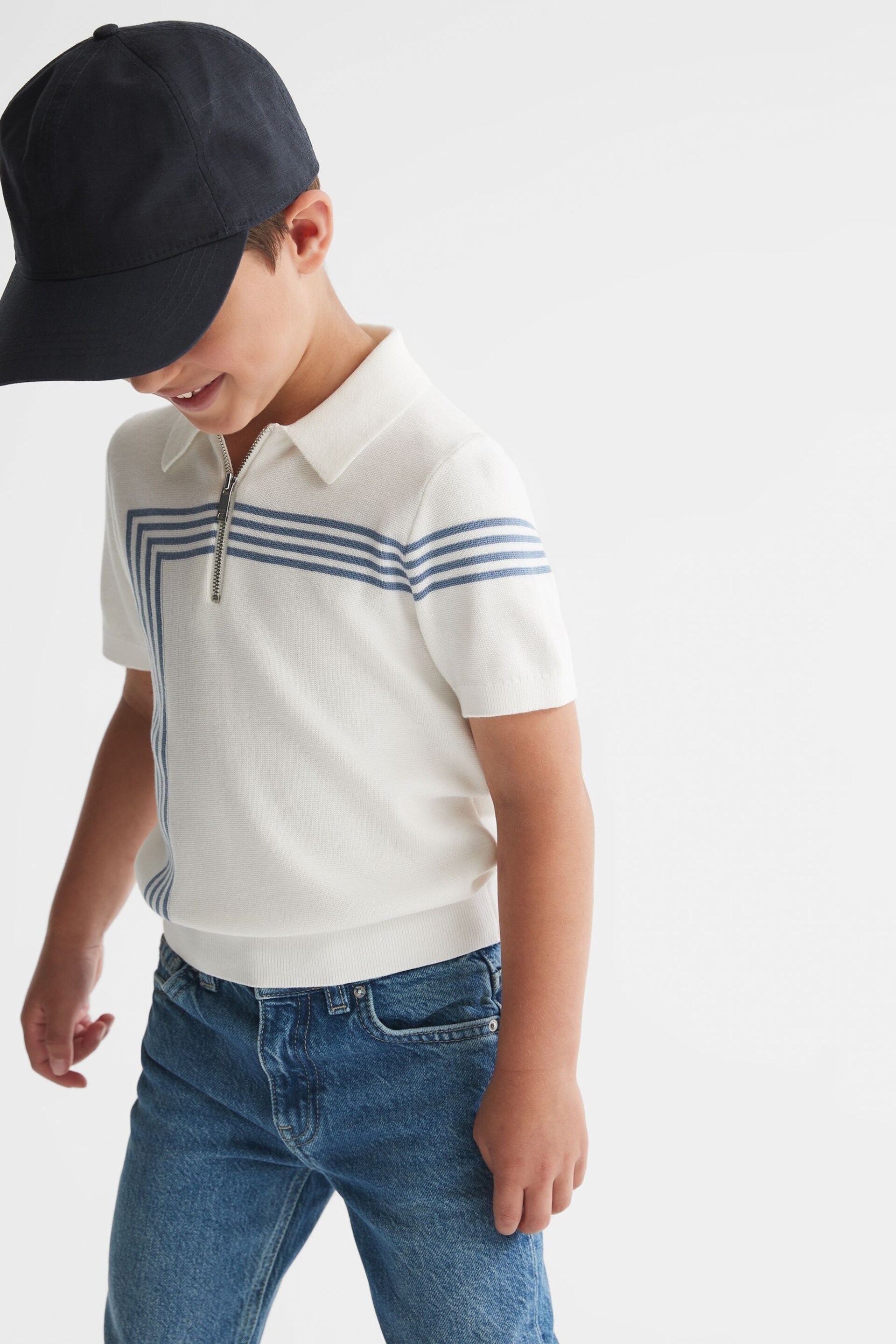 Reiss White Sergant Junior Half Zip Stripe Detail Polo T-Shirt - Image 3 of 8