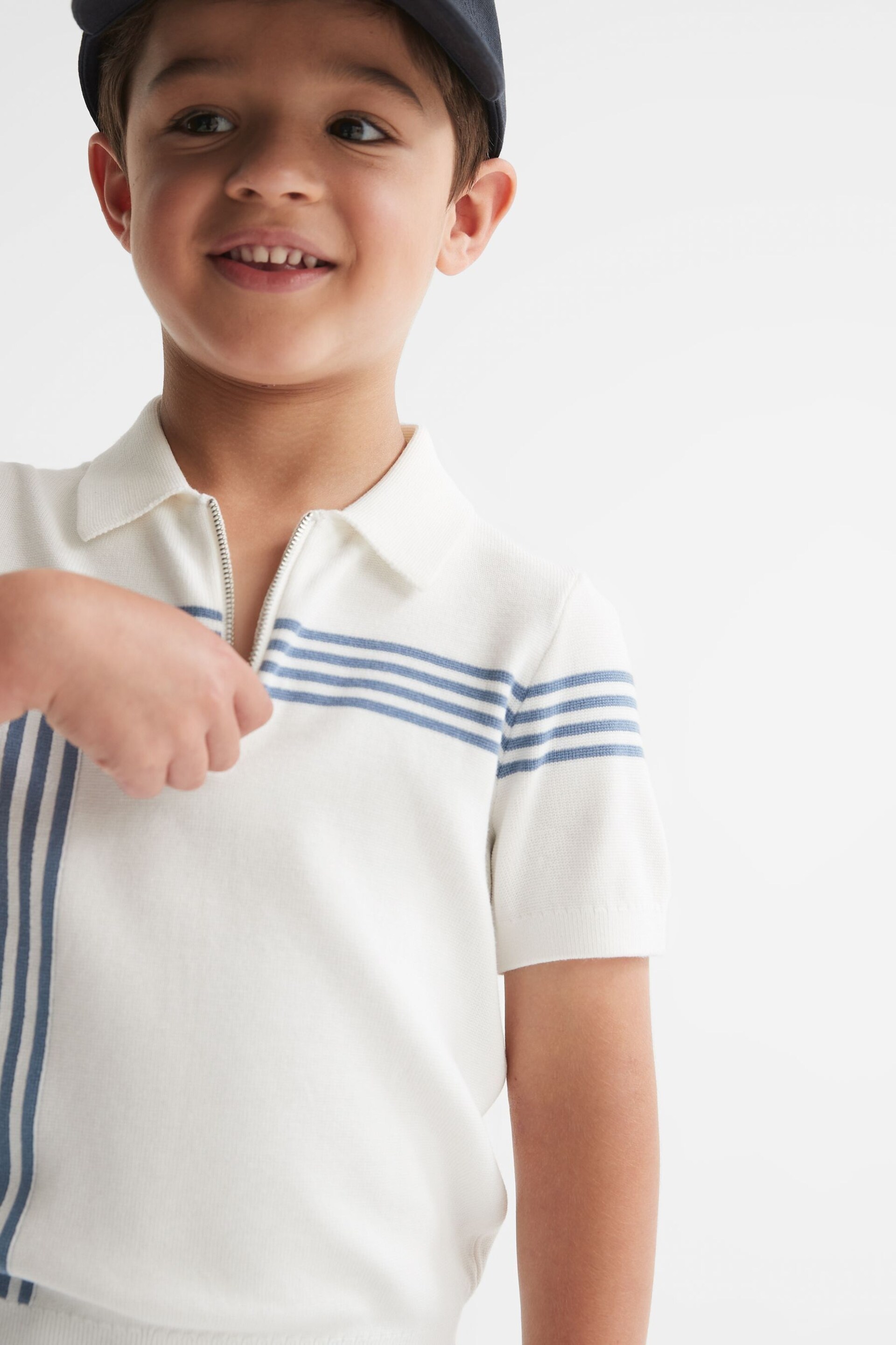 Reiss White Sergant Junior Half Zip Stripe Detail Polo T-Shirt - Image 4 of 8