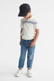 Reiss White Sergant Junior Half Zip Stripe Detail Polo T-Shirt - Image 6 of 8
