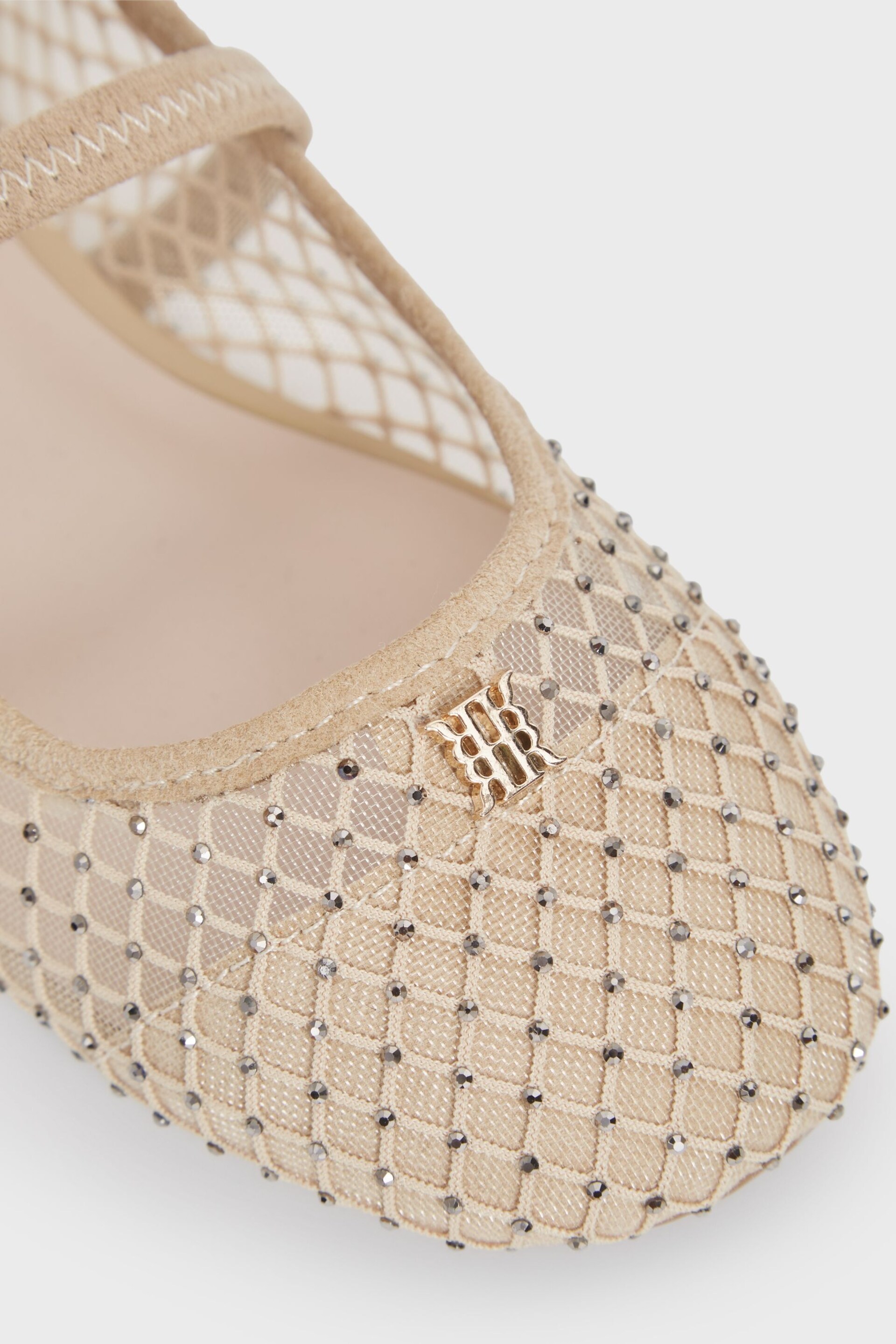 Reiss Nude Amelia Crystal Detail Mesh Ballet Flats - Image 5 of 6