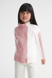 Reiss Pink/White Gaia Senior Colour Block Wool Blend Jumper - Image 4 of 6
