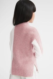 Reiss Pink/White Gaia Senior Colour Block Wool Blend Jumper - Image 5 of 6