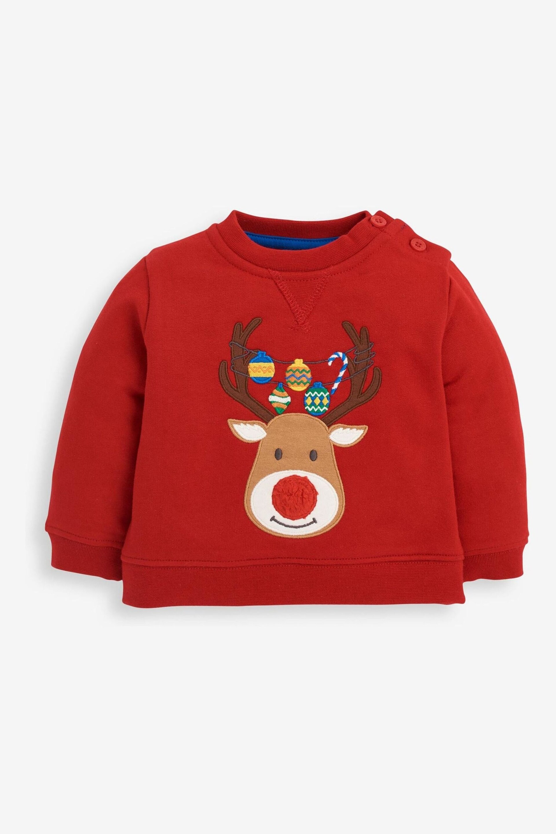 JoJo Maman Bébé Red Reindeer Appliqué Sweatshirt - Image 4 of 5