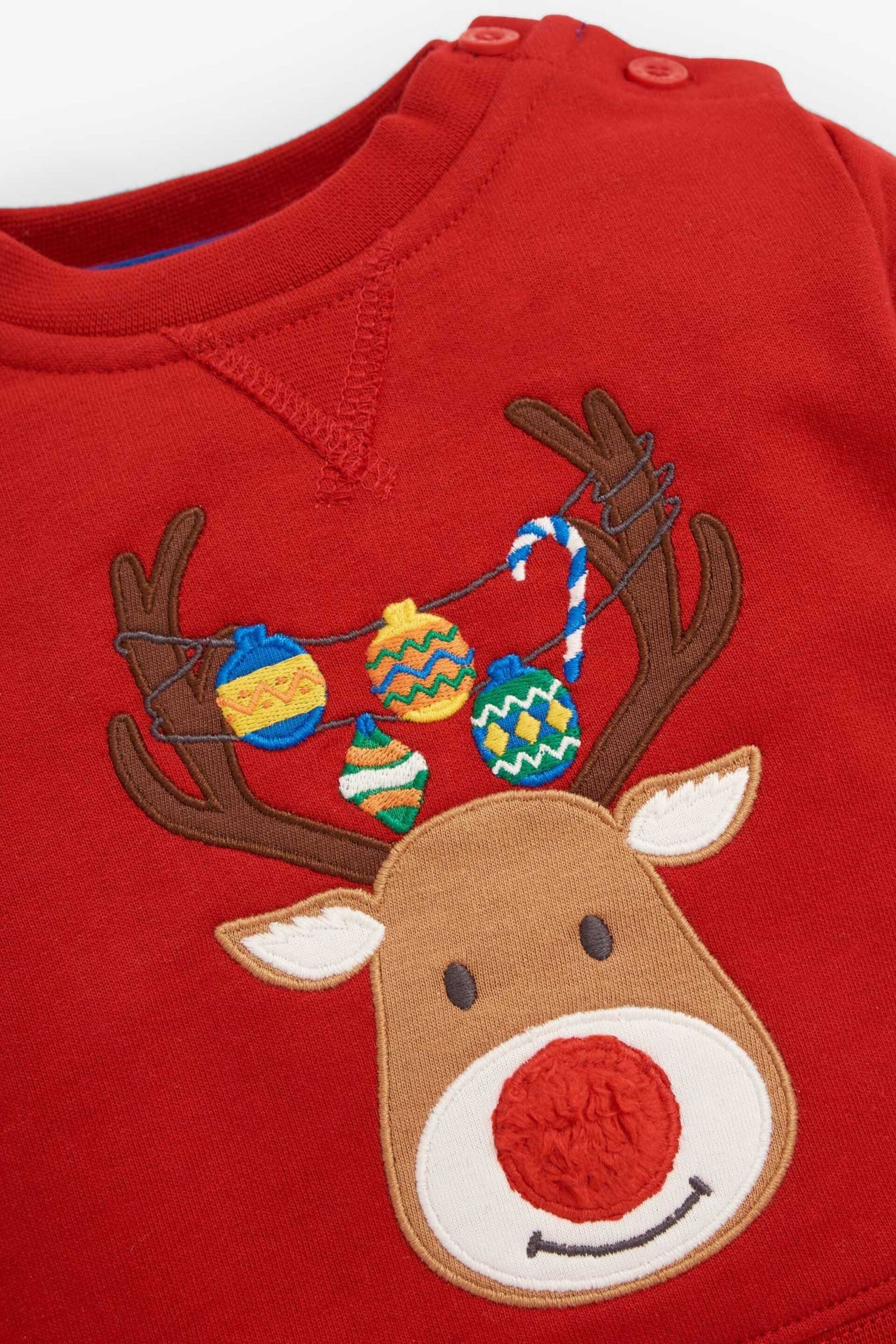 JoJo Maman Bébé Red Reindeer Appliqué Sweatshirt - Image 5 of 5