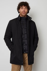 Threadbare Black Showerproof Mock Layer Funnel Neck Coat - Image 1 of 4