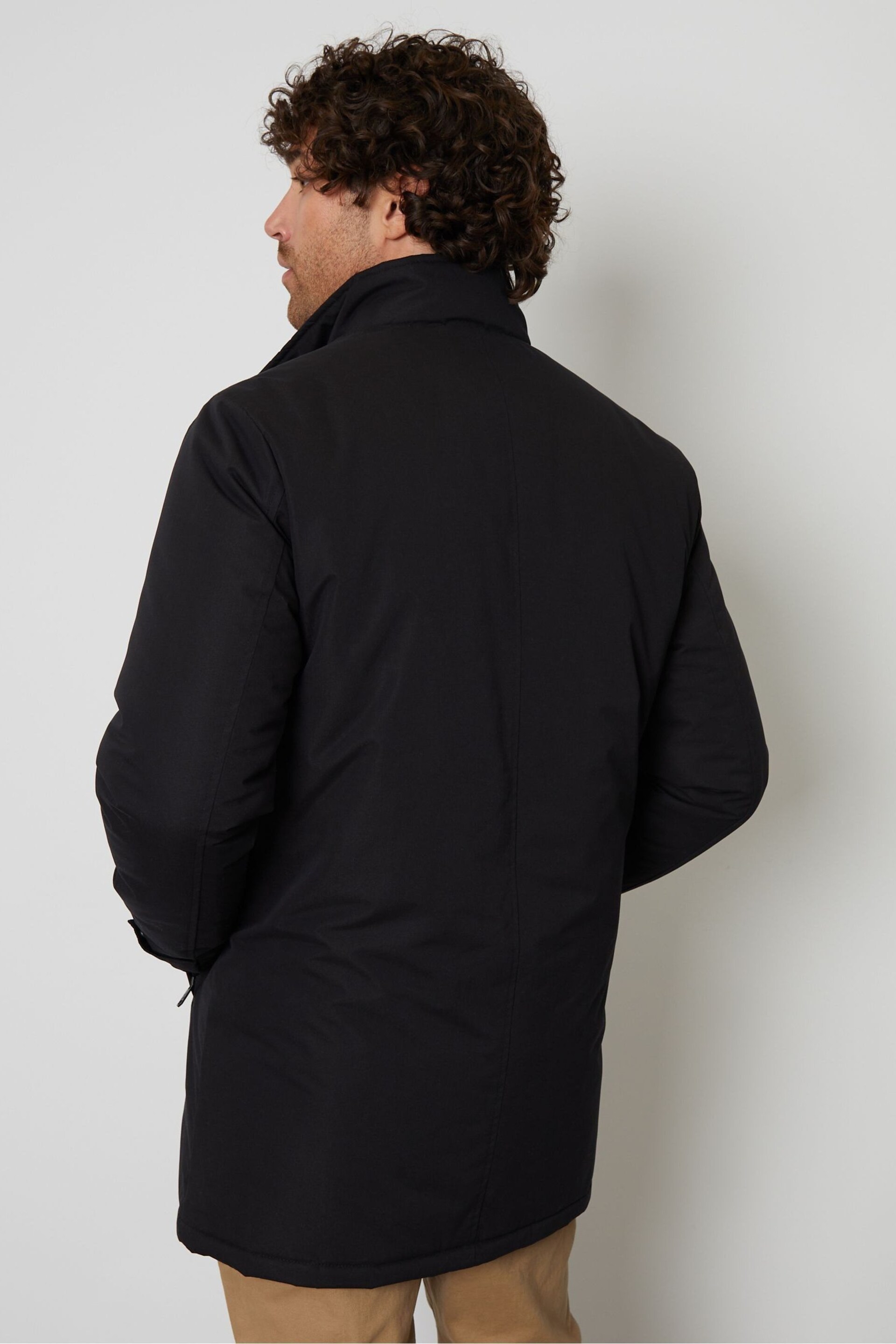 Threadbare Black Showerproof Mock Layer Funnel Neck Coat - Image 2 of 4