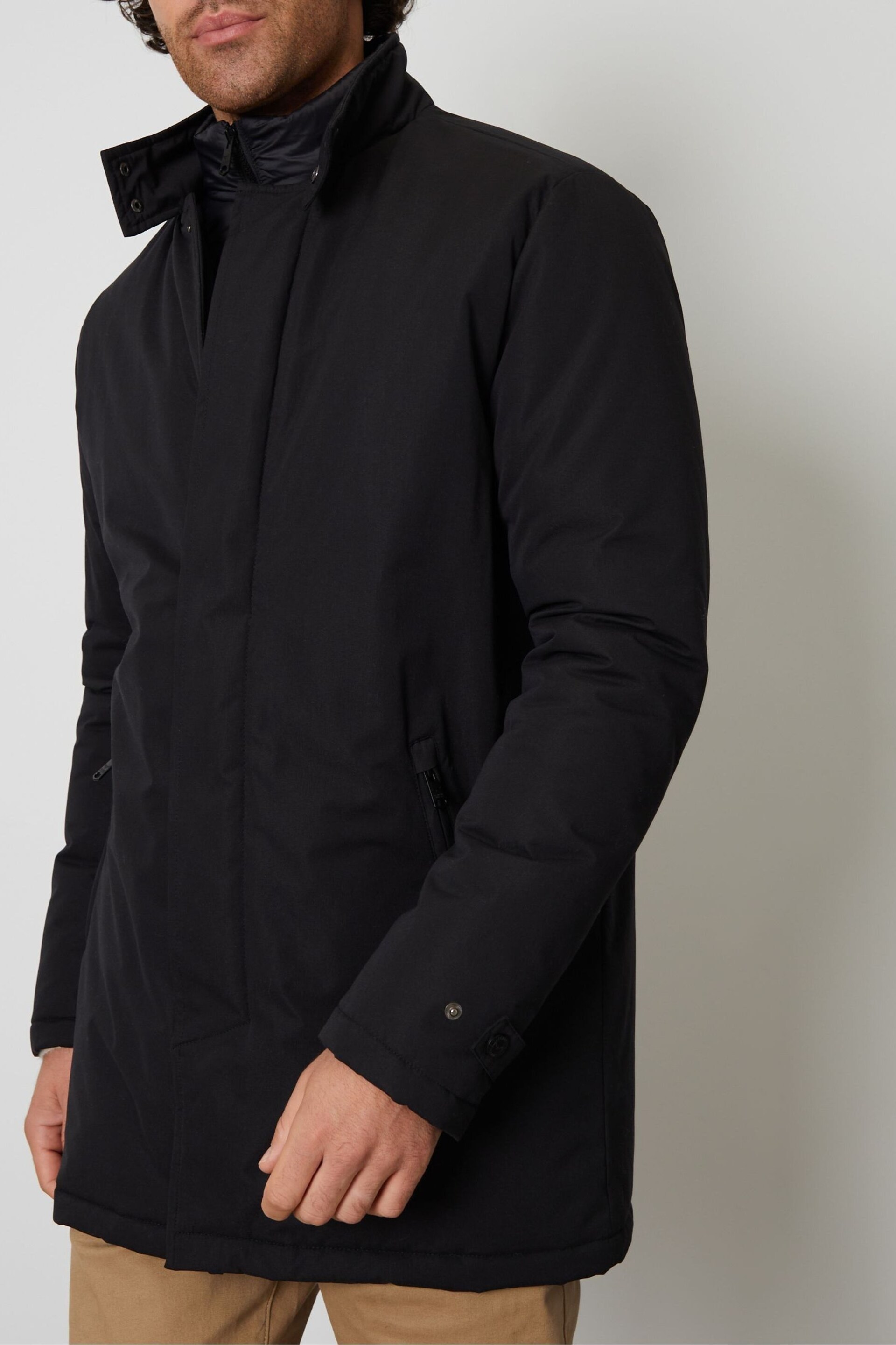 Threadbare Black Showerproof Mock Layer Funnel Neck Coat - Image 4 of 4