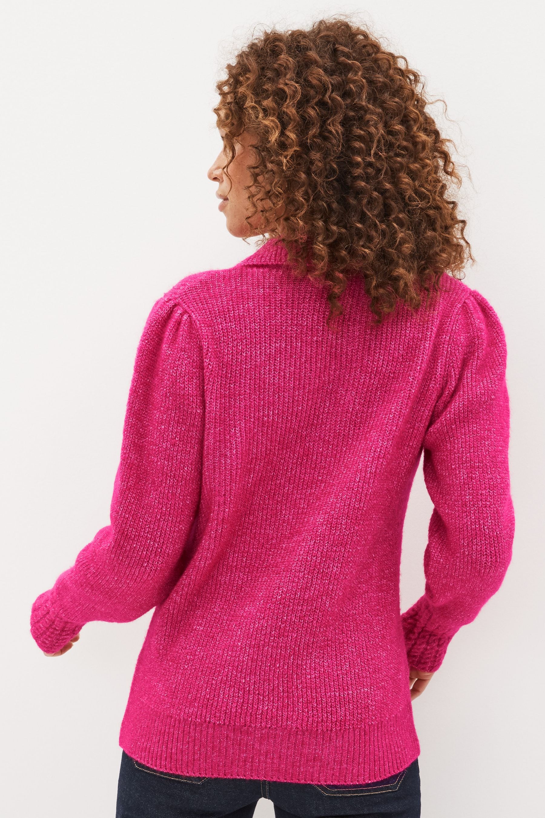 Buy Bright Pink Gem Button Polo Neck Jumper from Next Luxembourg