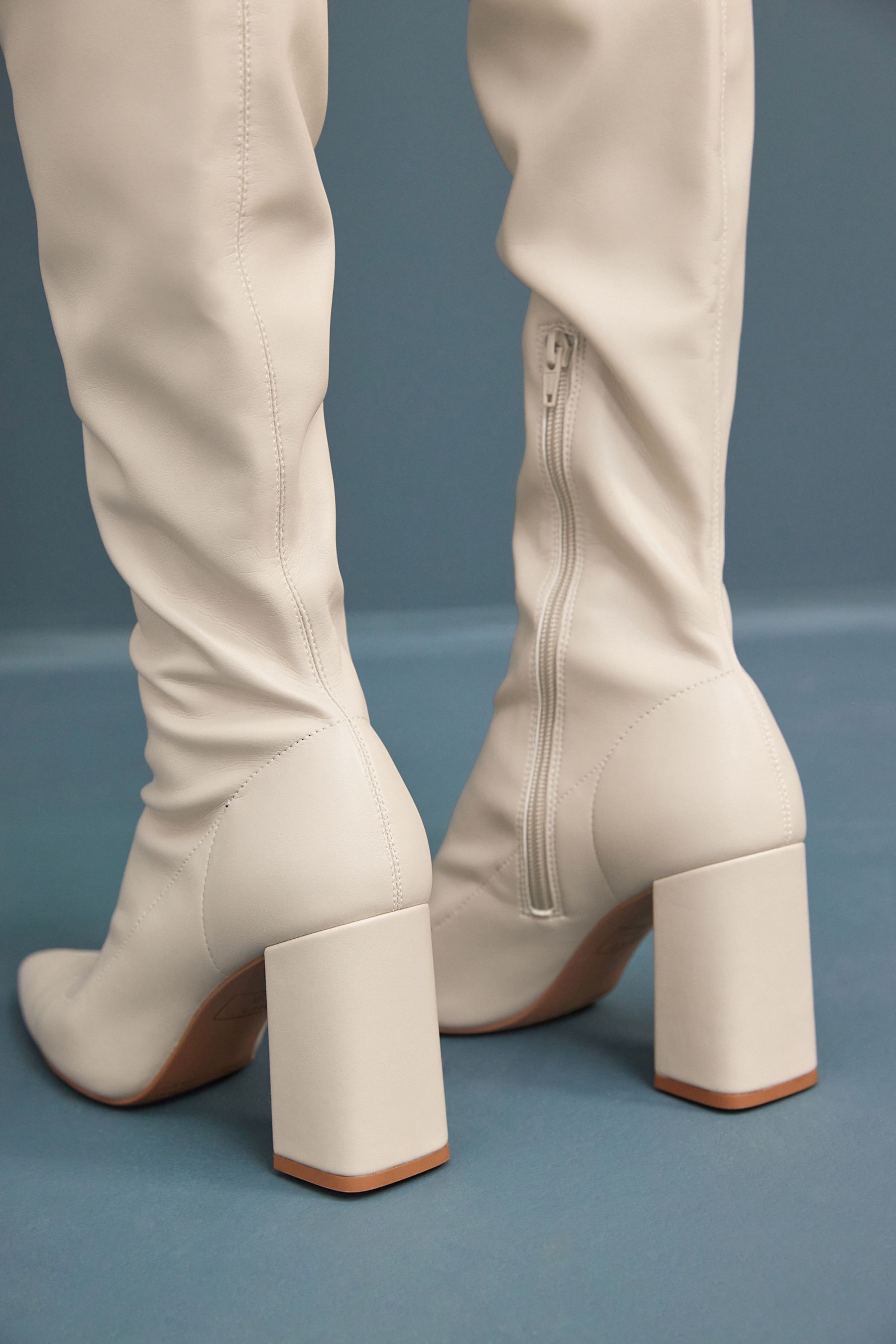 Buy Bone White Forever Comfort Point Toe Over The Knee Sock Boots from Next Luxembourg
