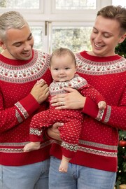 JoJo Maman Bébé Red Reindeer Fair Isle Knitted Baby All-In-One - Image 1 of 4