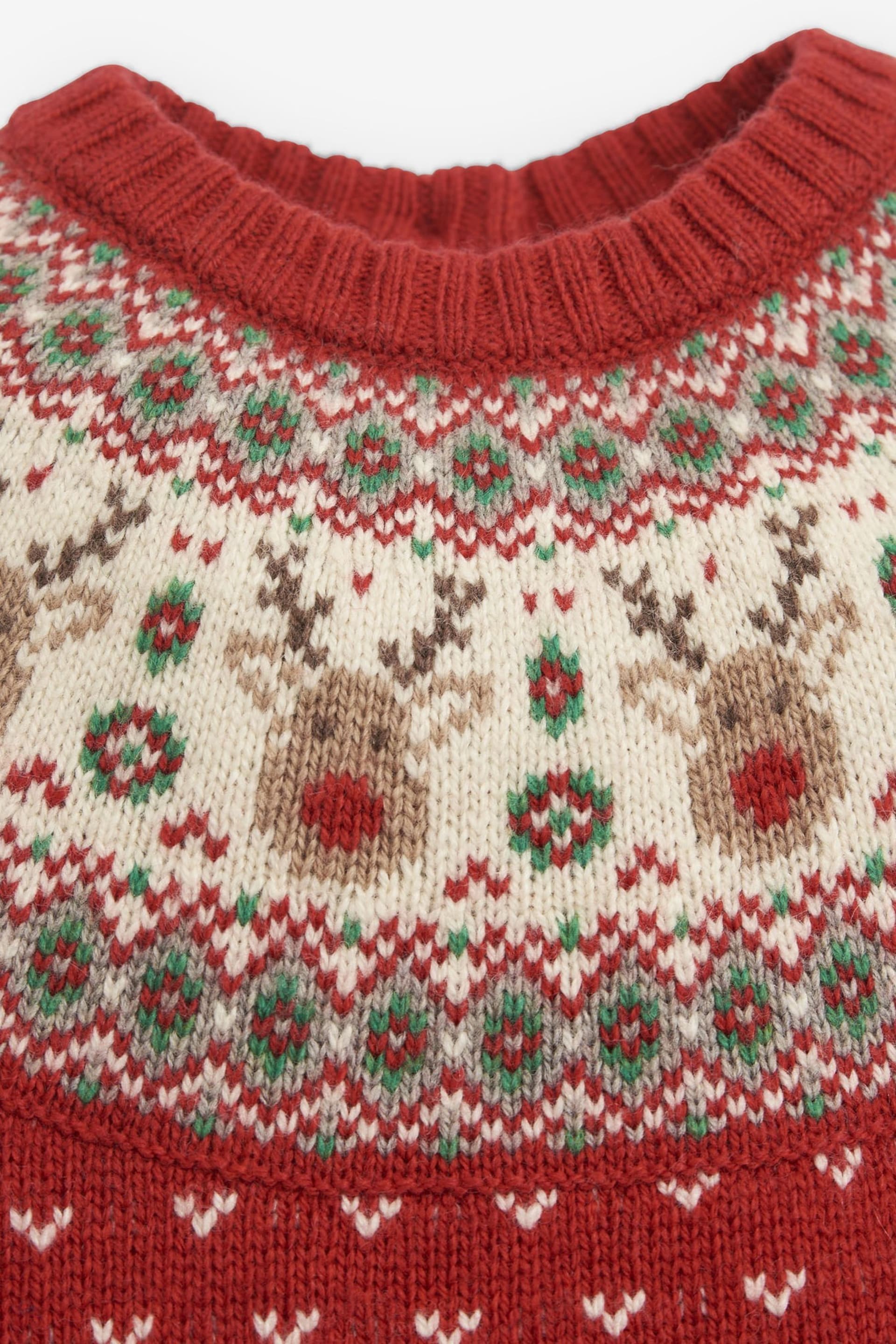 JoJo Maman Bébé Red Reindeer Fair Isle Knitted Baby All-In-One - Image 4 of 4