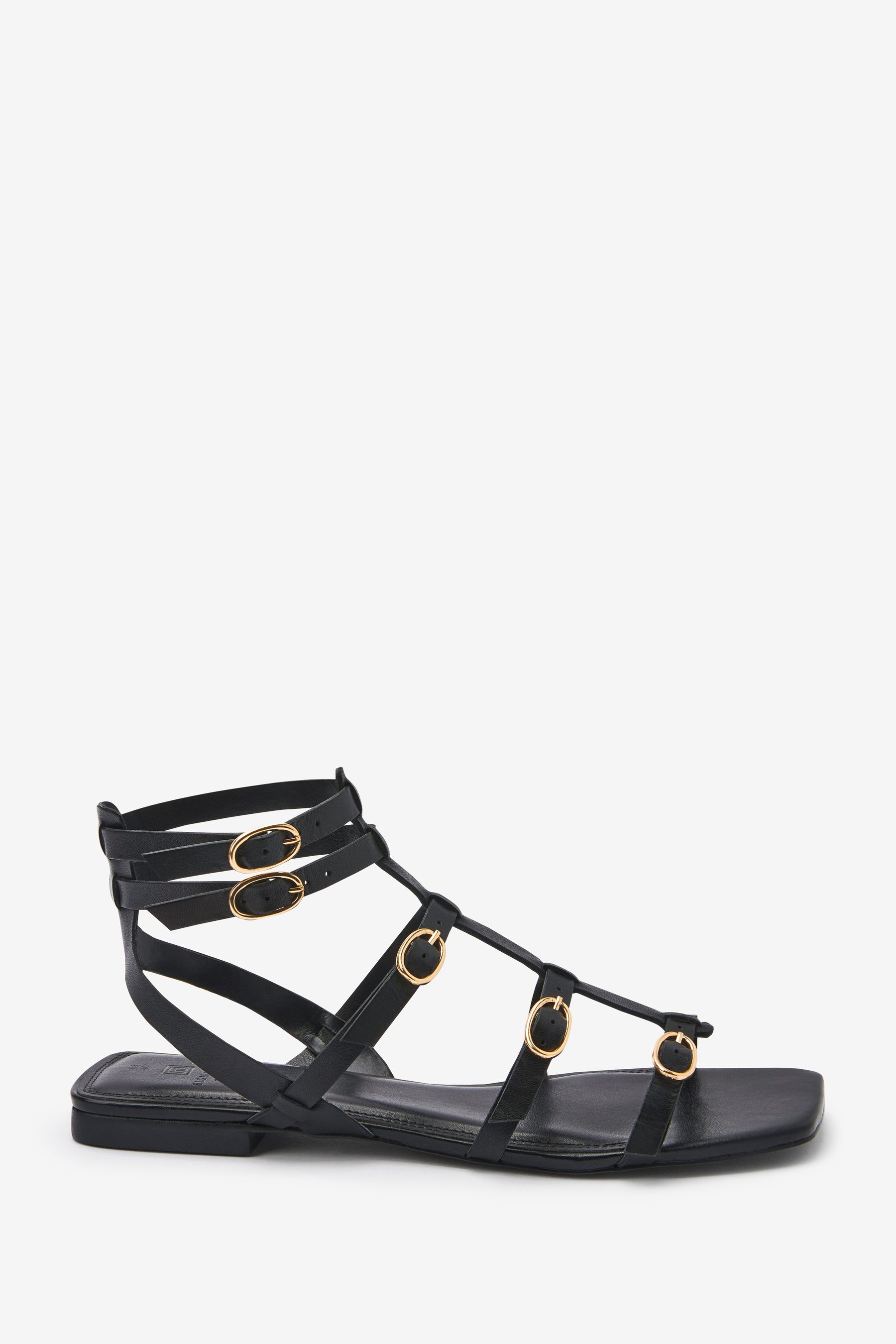 Buy Black Signature Leather Flat Gladiator Sandals from Next Luxembourg