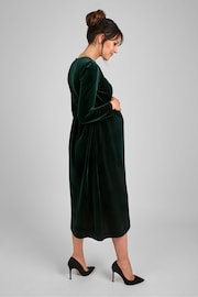 JoJo Maman Bébé Green Velvet Maternity & Nursing Wrap Dress - Image 2 of 7