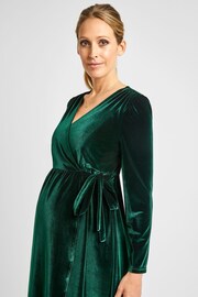 JoJo Maman Bébé Green Velvet Maternity & Nursing Wrap Dress - Image 5 of 7