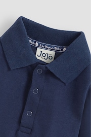 JoJo Maman Bébé Navy Plain Long Sleeve Polo Shirt Bodysuit - Image 2 of 3