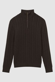 Reiss Chocolate Bantham Cable Knit Half-Zip Funnel Neck Jumper - Image 2 of 5