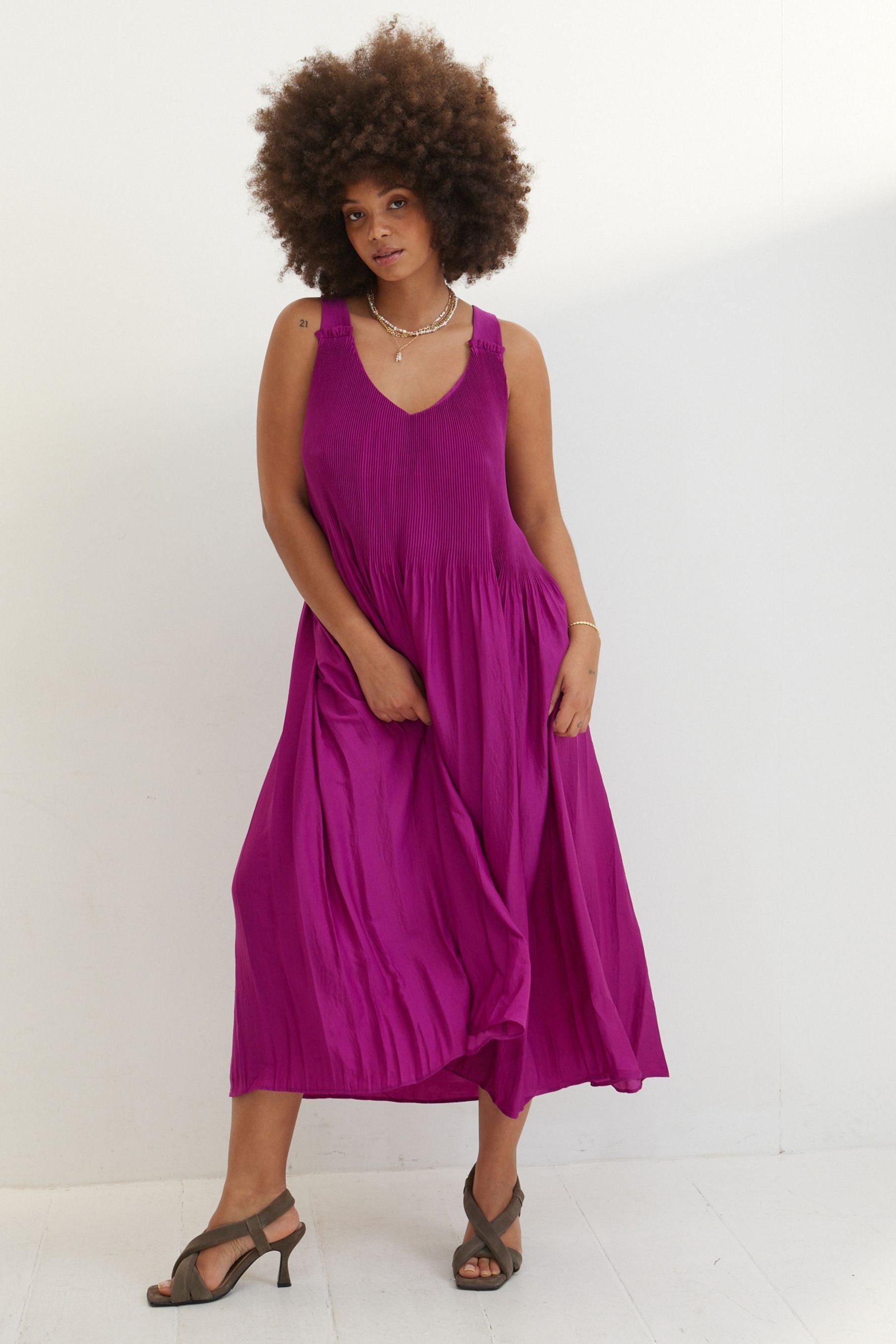 Buy Oliver Bonas Purple Plisse Swing Midi Dress from Next Luxembourg