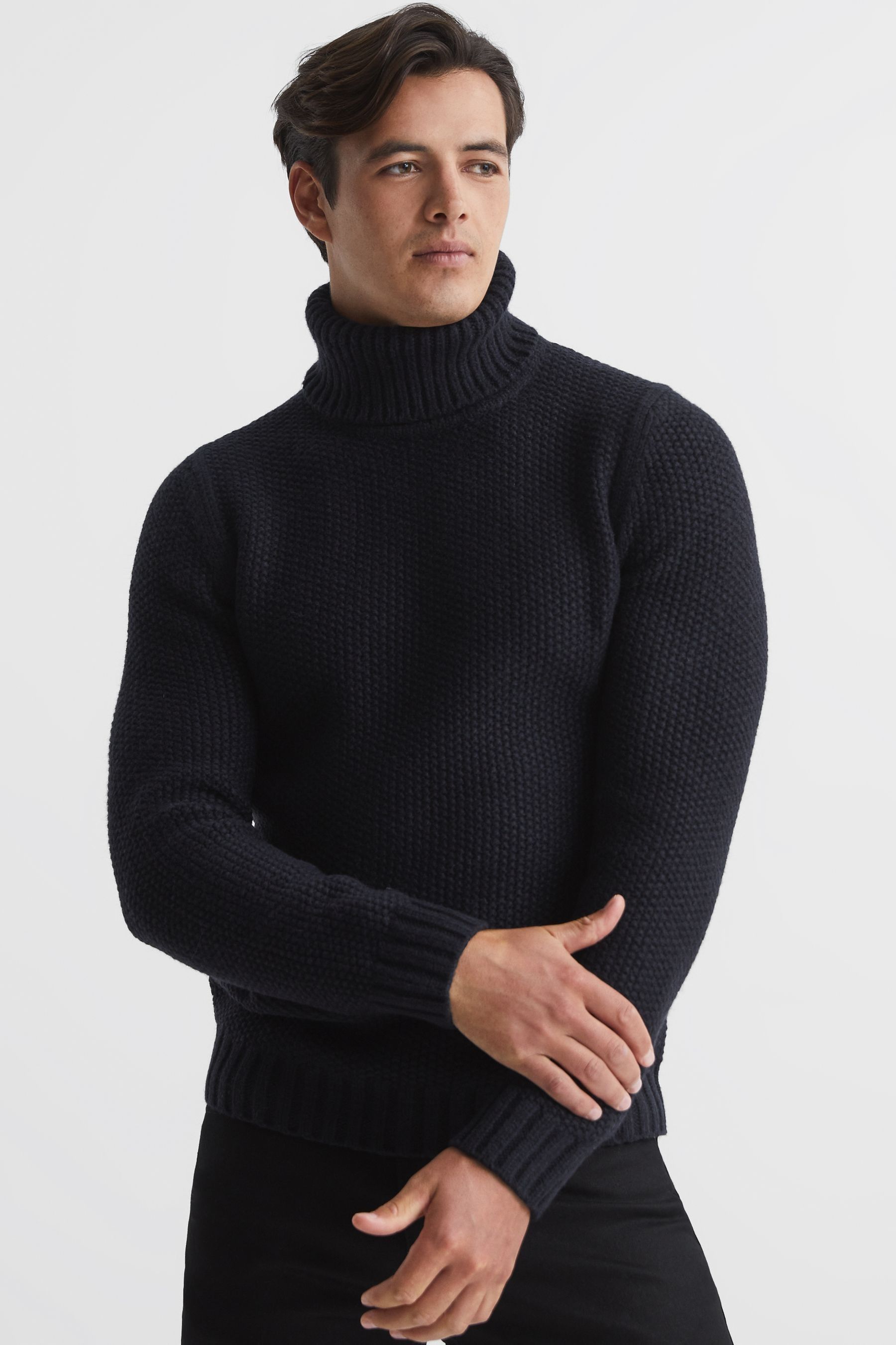 Buy Reiss Navy Moss Roll Neck Bubble Knit Jumper from Next Luxembourg