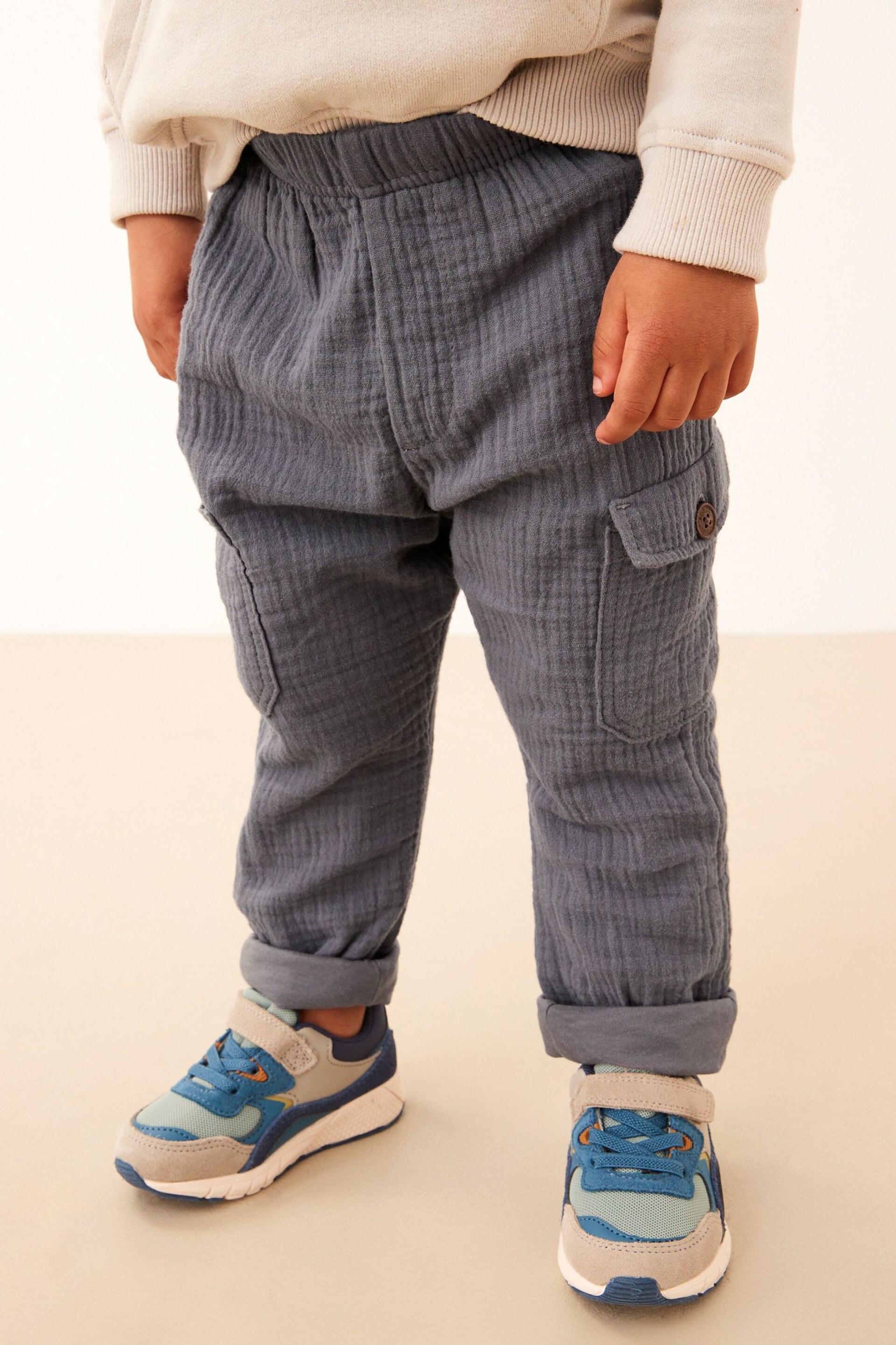 Grey Soft Textured Lined Cotton Trousers (3mths-7yrs) - Image 1 of 7