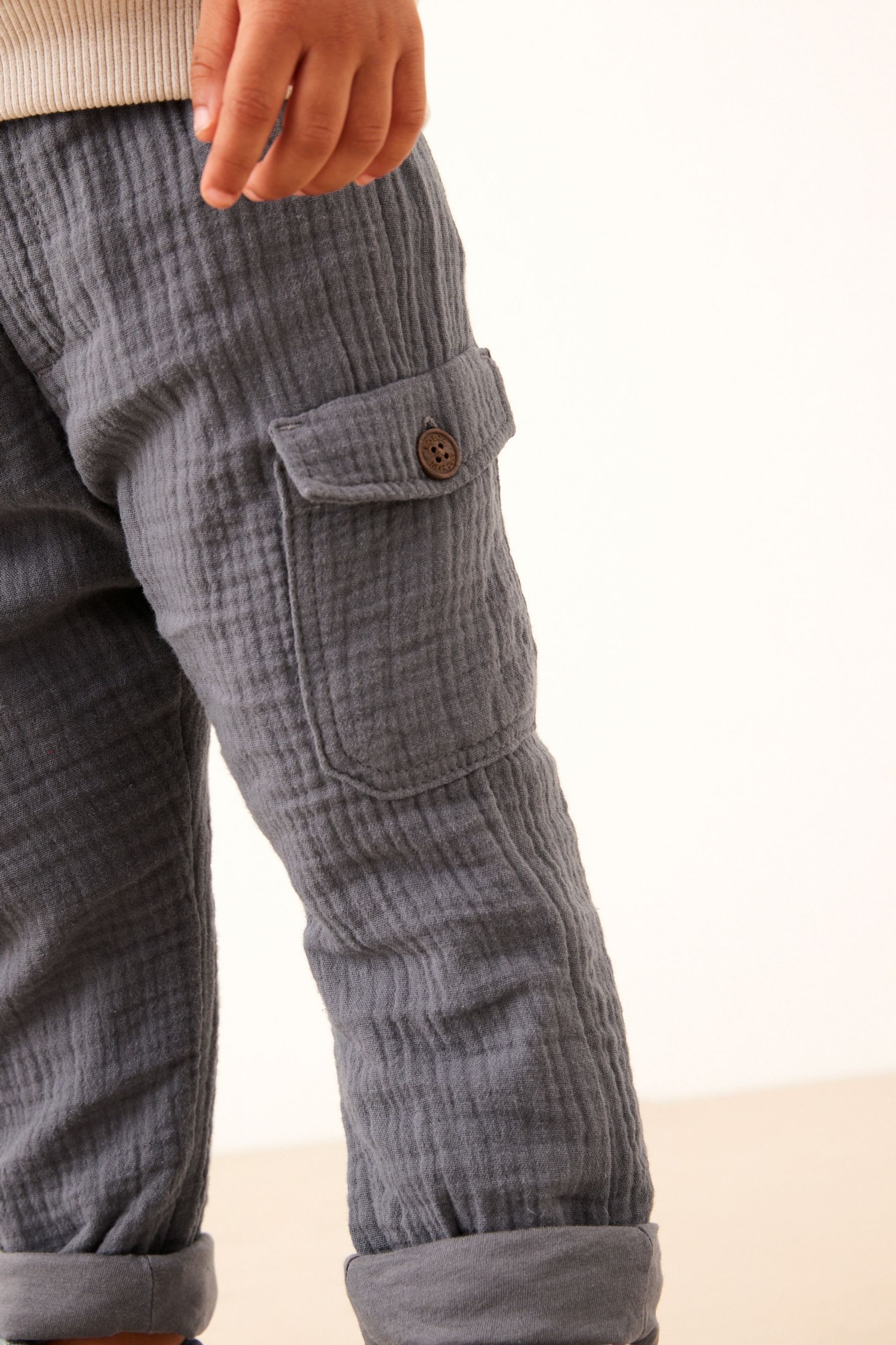 Grey Soft Textured Lined Cotton Trousers (3mths-7yrs) - Image 4 of 7