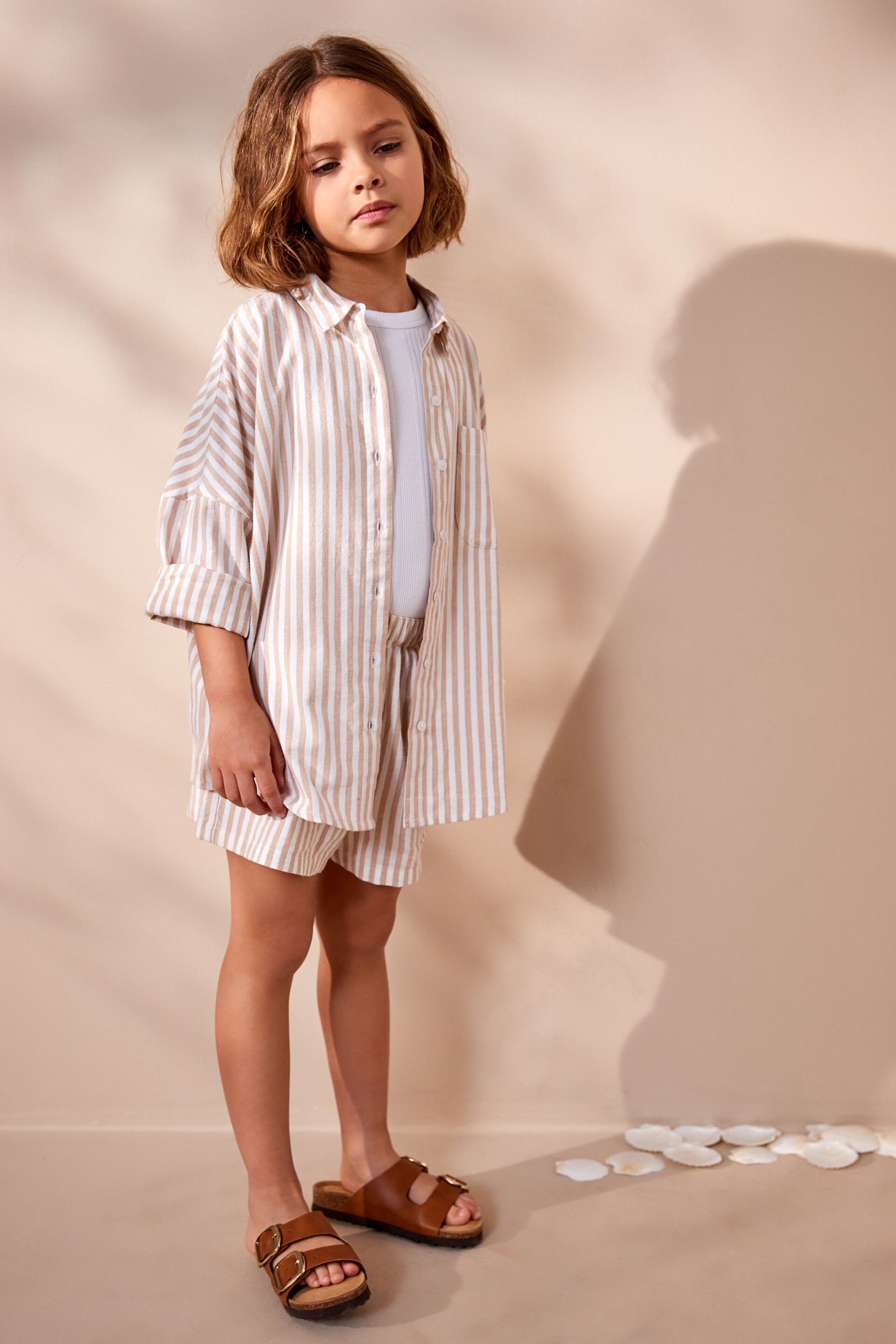 Beige Stripe Shirt And Shorts Co-ord Set (3-16yrs) - Image 2 of 8