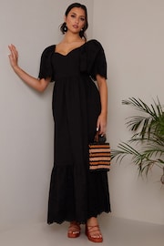 Chi Chi London Black Broderie Sleeve Poplin Maxi Dress - Image 1 of 4