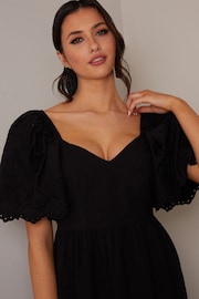 Chi Chi London Black Broderie Sleeve Poplin Maxi Dress - Image 4 of 4