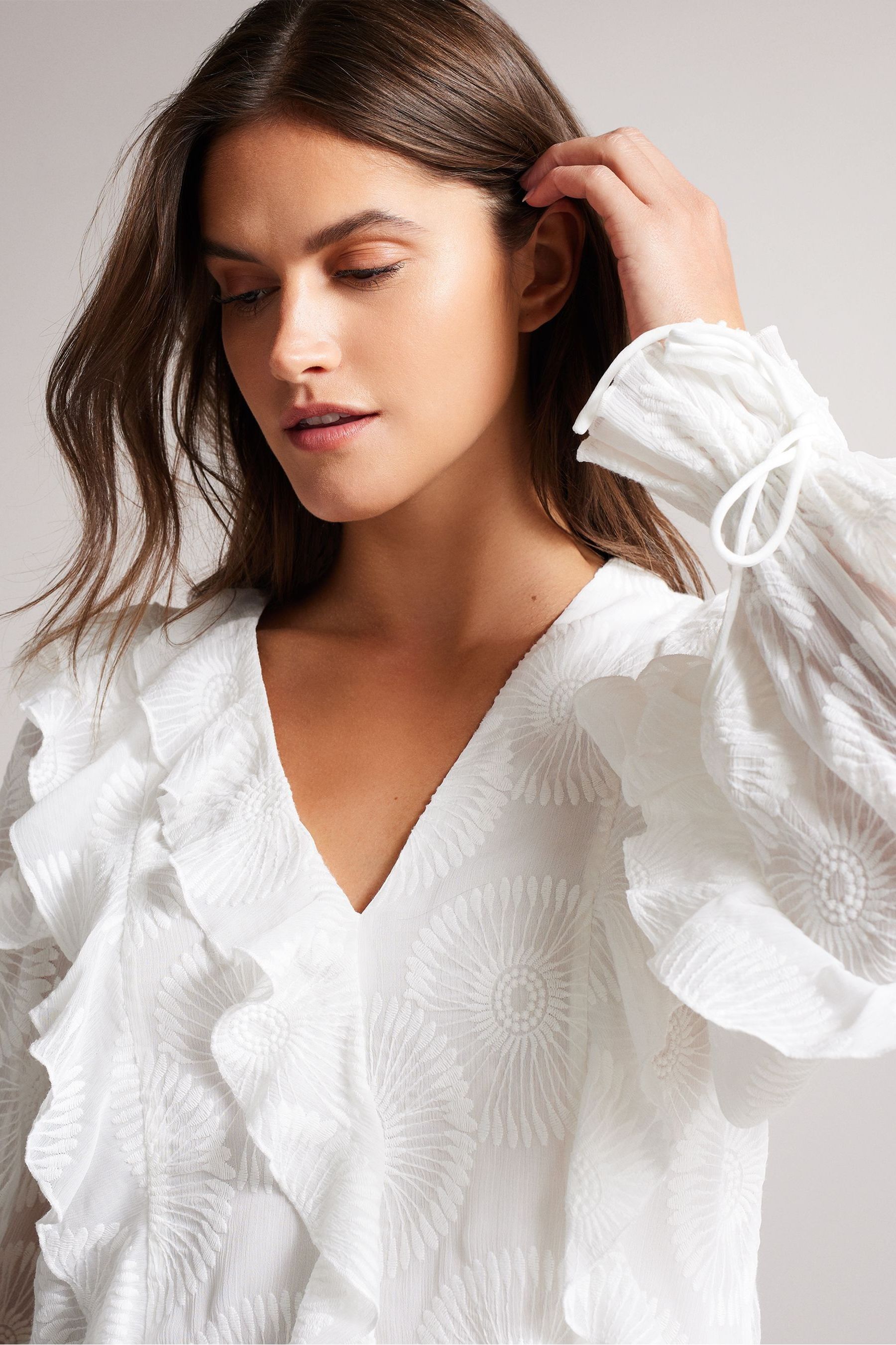White ruffle sleeve top top