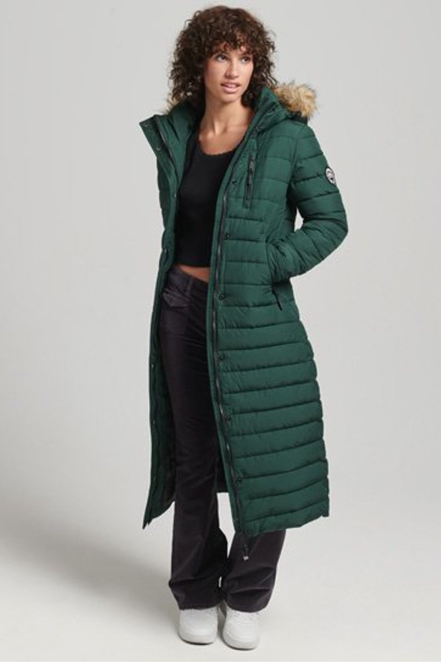 Lightweight padded longline hooded coat discount