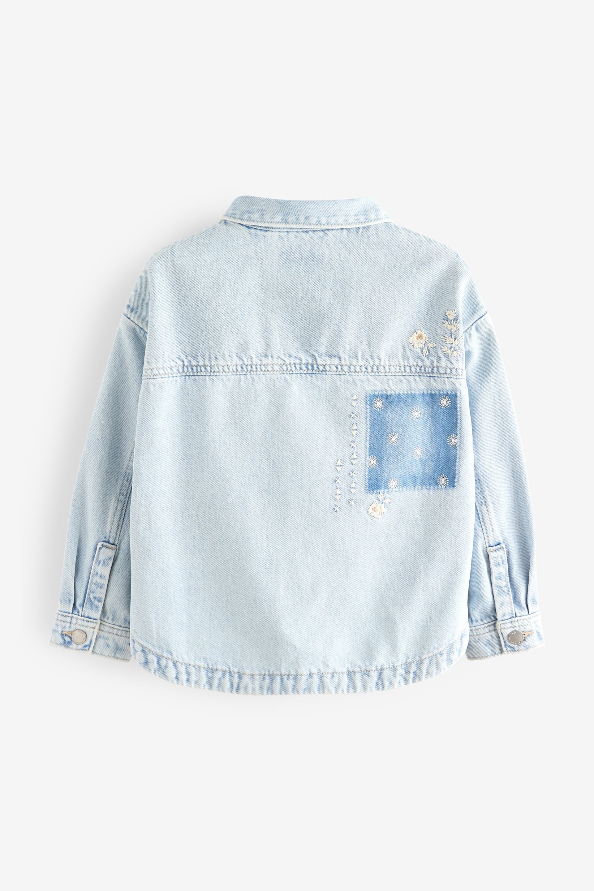 Mid Blue Embroidered Patch Denim Shacket (3-16yrs) - Image 2 of 4