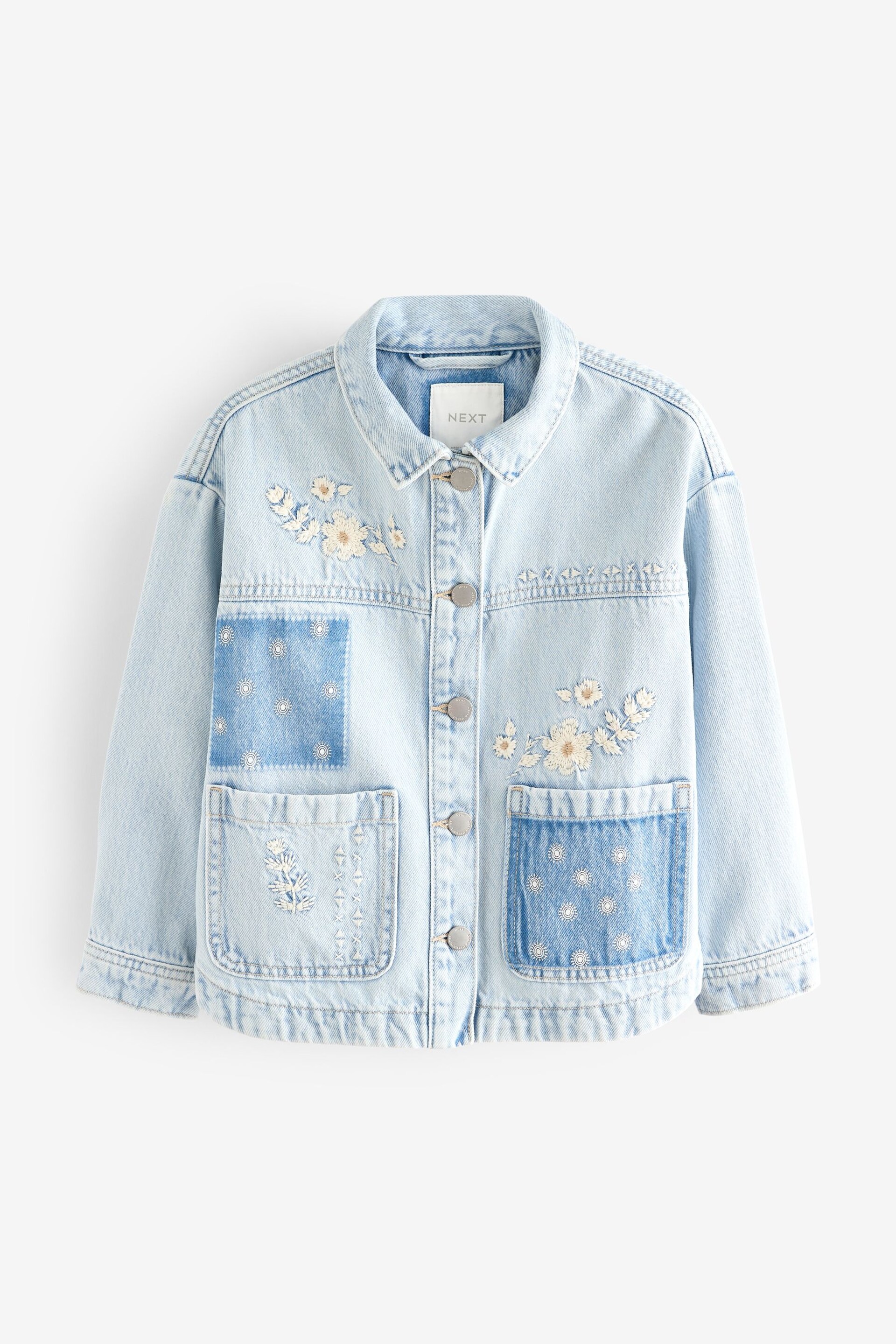 Mid Blue Embroidered Patch Denim Shacket (3-16yrs) - Image 2 of 4