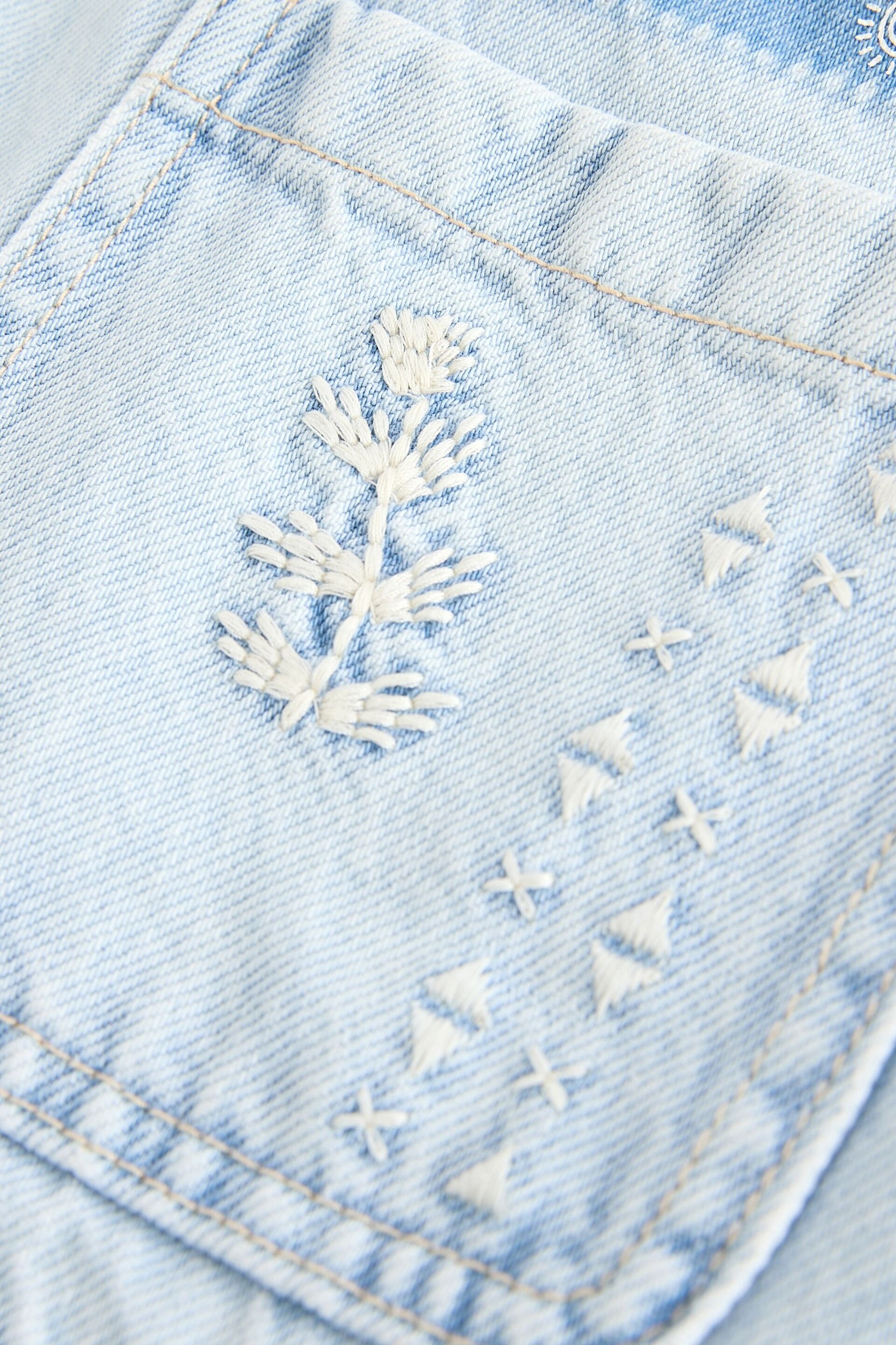 Mid Blue Embroidered Patch Denim Shacket (3-16yrs) - Image 3 of 4