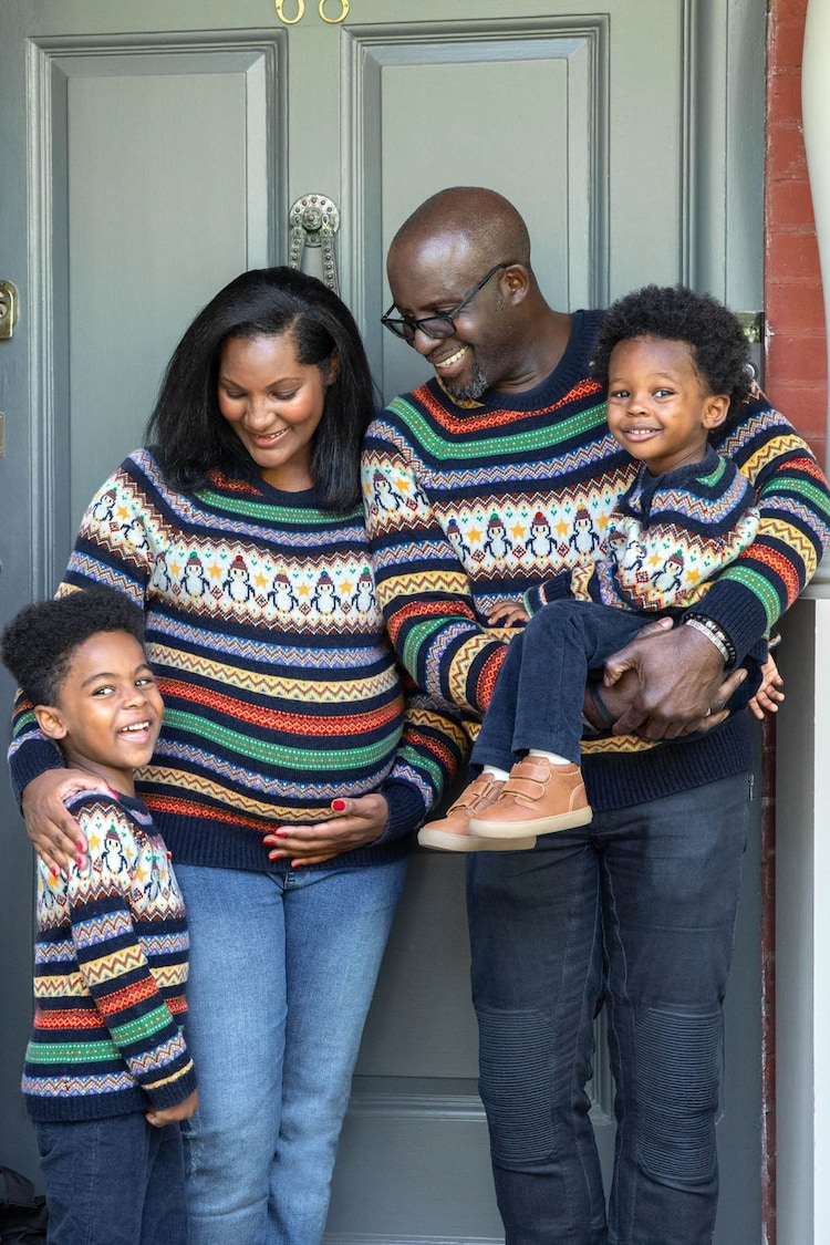 JoJo Maman Bébé Navy Penguin Fair Isle Jumper - Image 1 of 4