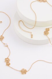 Gold Tone Floral Long Rope Necklace - Image 2 of 3