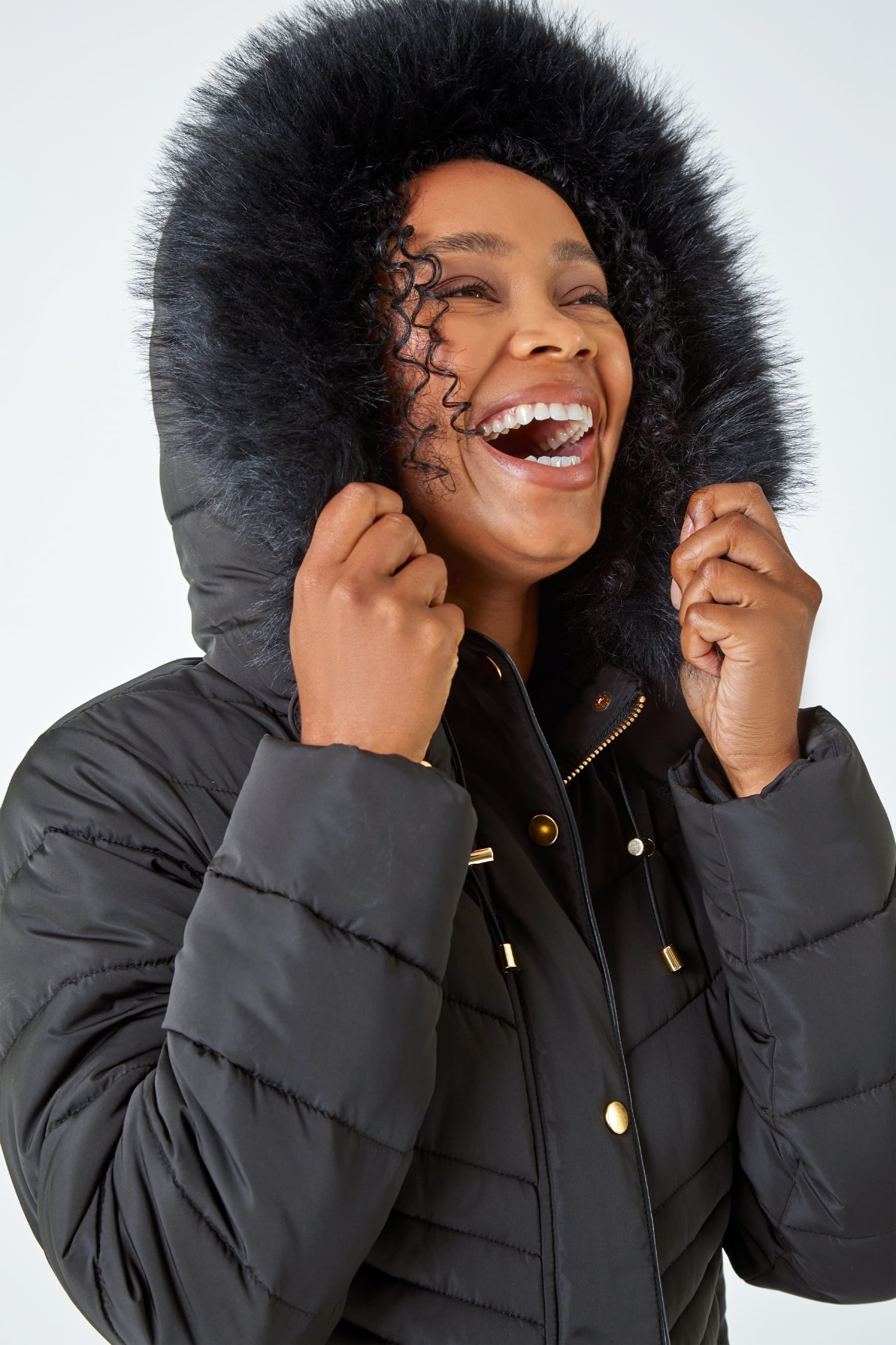 Buy Roman Black Petite Faux Fur Hood Puffer Jacket from the Next UK online shop