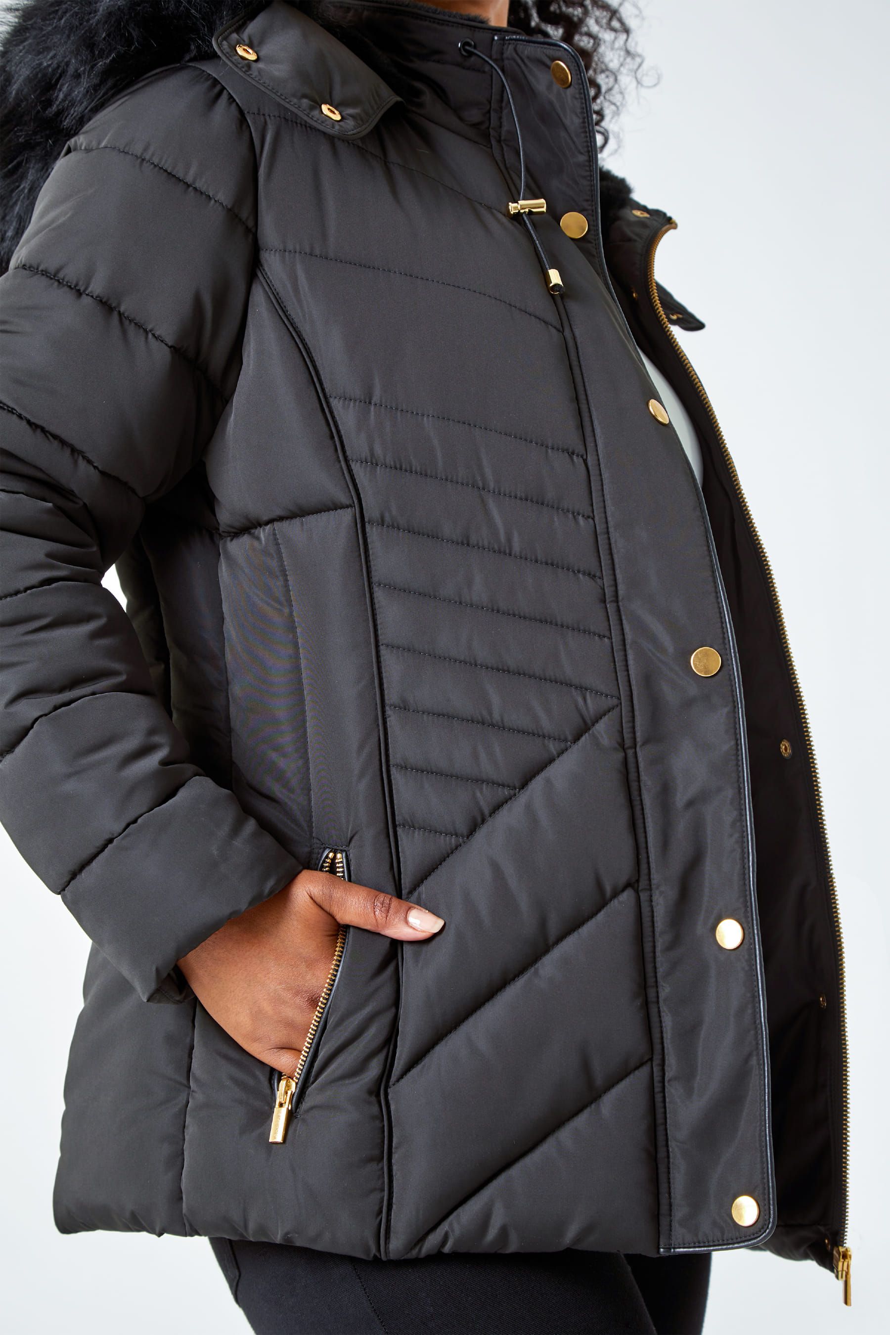 Petite black faux fur hooded puffer jacket online