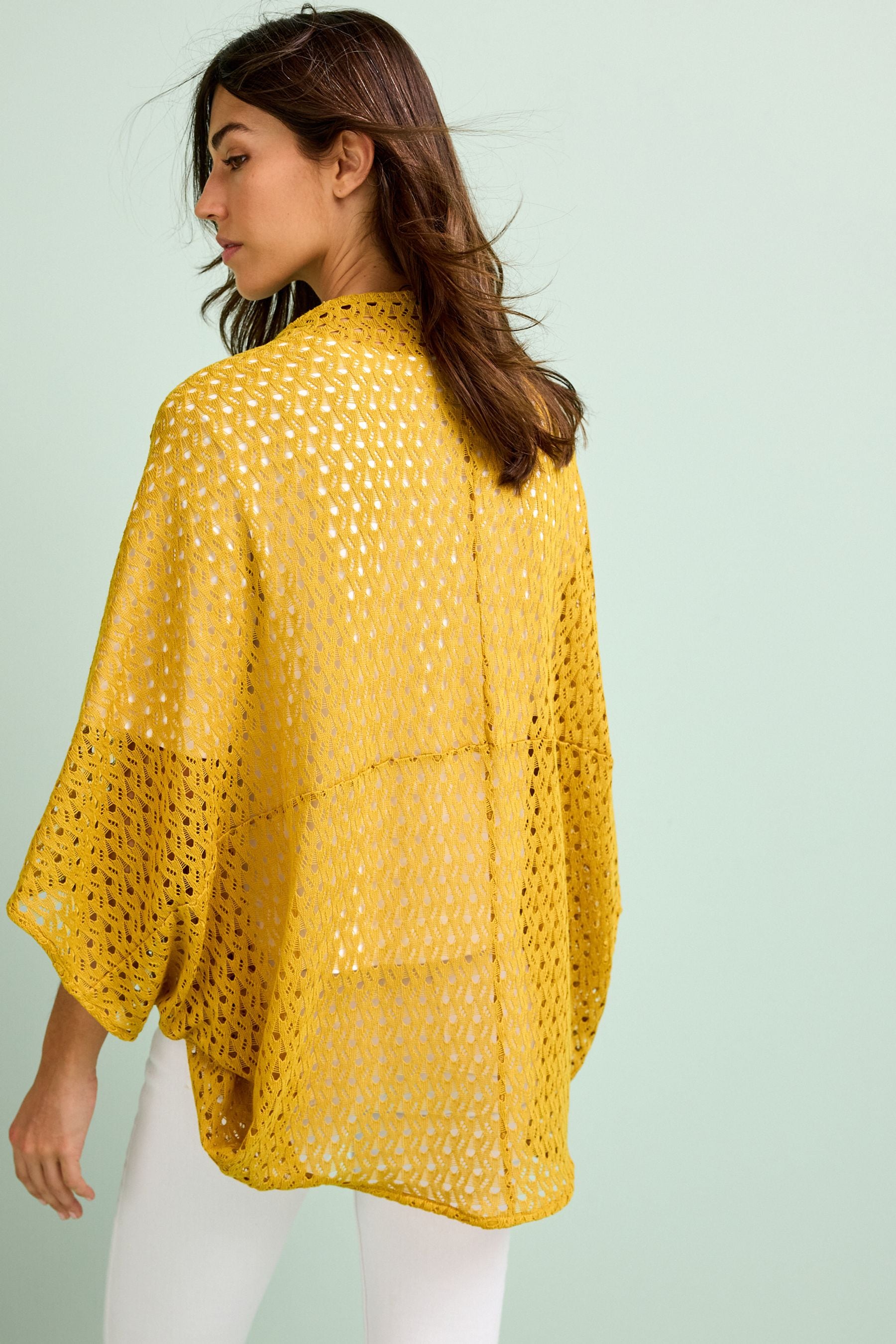 Buy Ochre Yellow Mid Sleeve Crochet Cardigan from Next Luxembourg