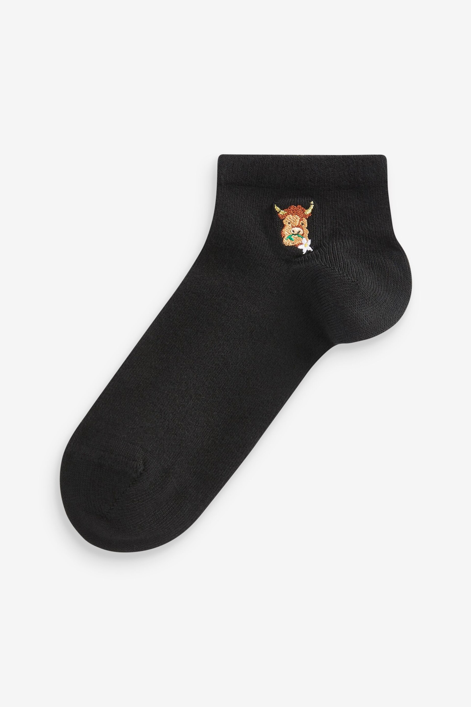 Black Embroidered Hamish The Highland Cow Motif Trainer Socks 4 Pack - Image 5 of 5