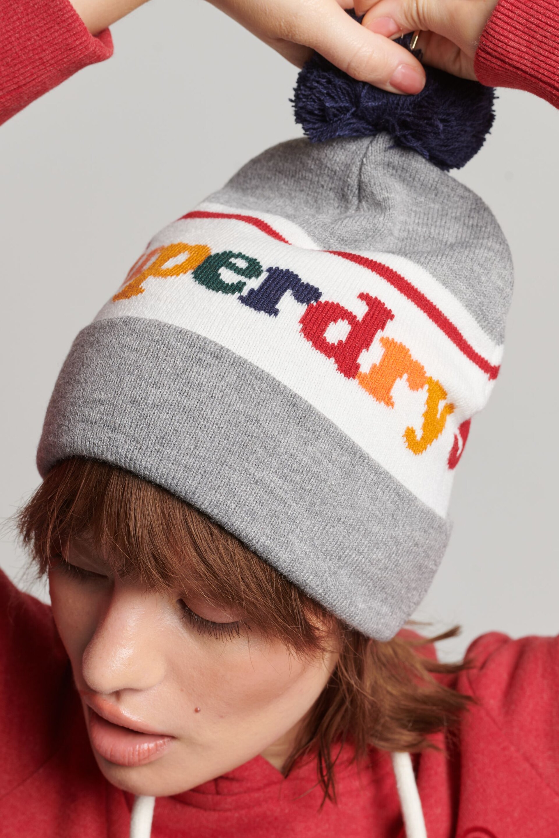 Superdry Grey Essential Logo Bobble hat - Image 3 of 3